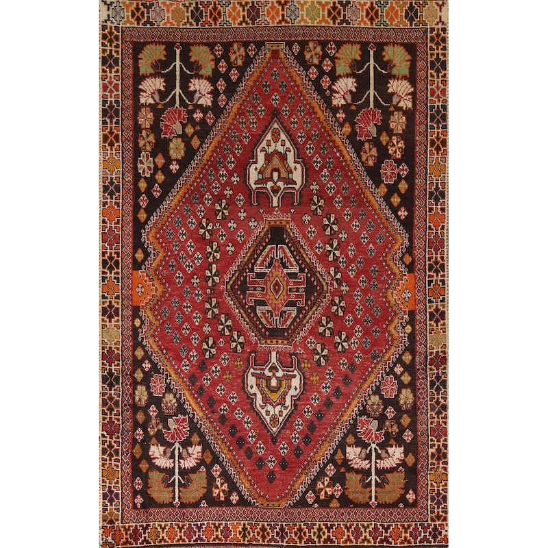 Vegetable Dye Shiraz Persian Vintage Rug Hand-knotted Wool Carpet - 4'7"x 7'5"
