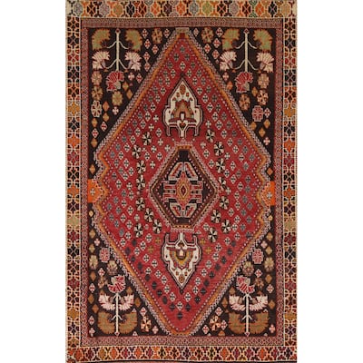 Vegetable Dye Shiraz Persian Vintage Rug Hand-knotted Wool Carpet - 4'7"x 7'5"