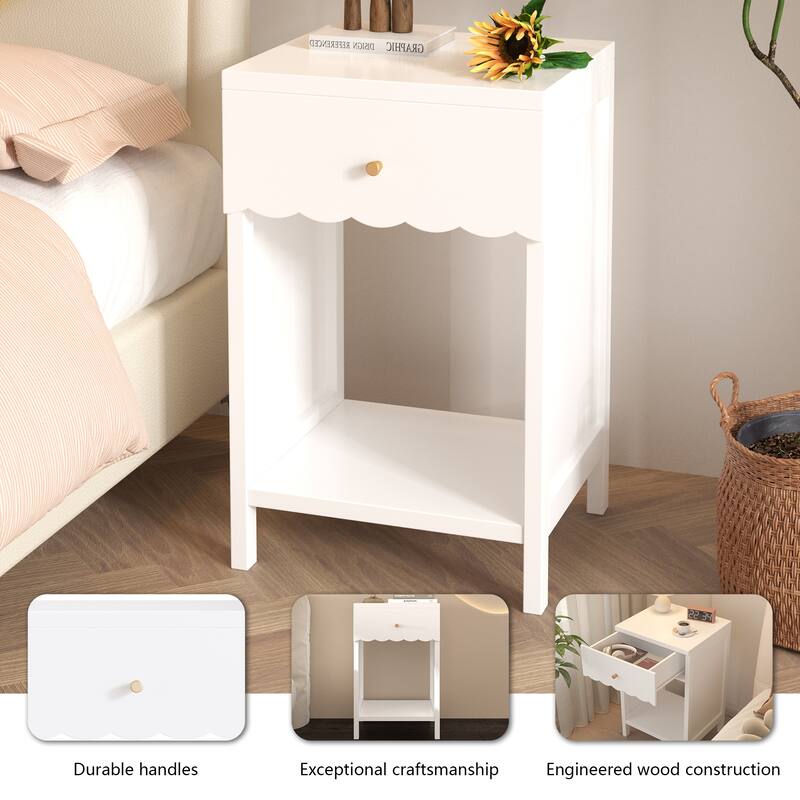 Modern Nightstand with Drawer and Open Shelf