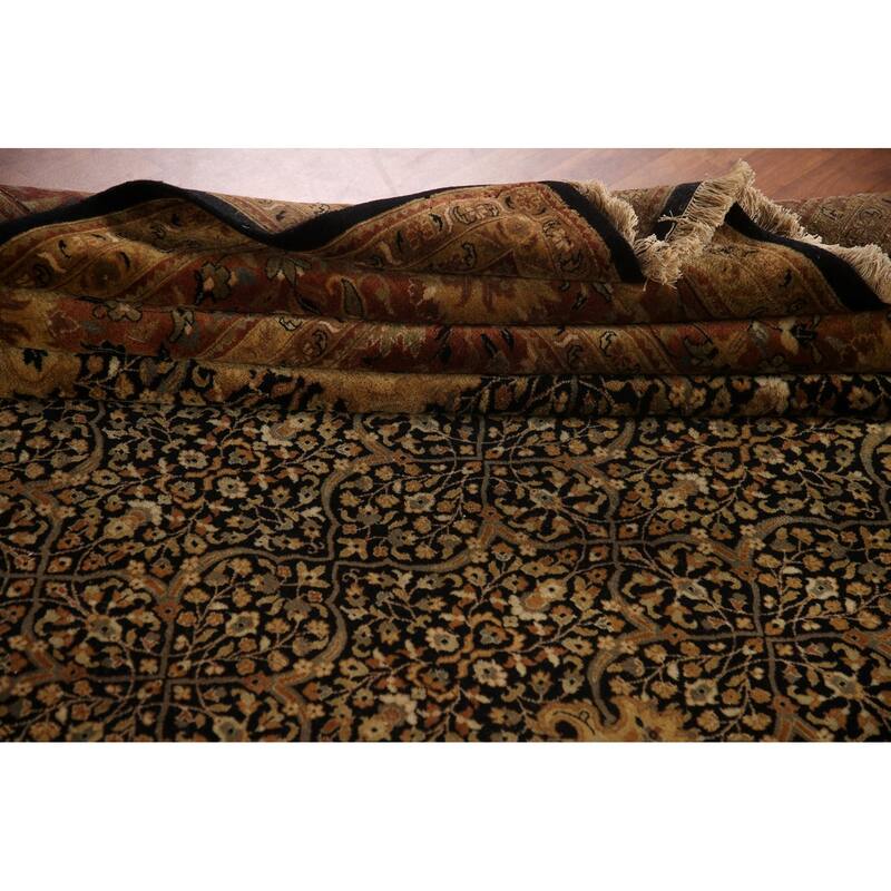 Hand Knotted Oriental 100% Wool Carpet Traditional Floral Black Kashan Area Rug - 18' 0'' X 12' 2''