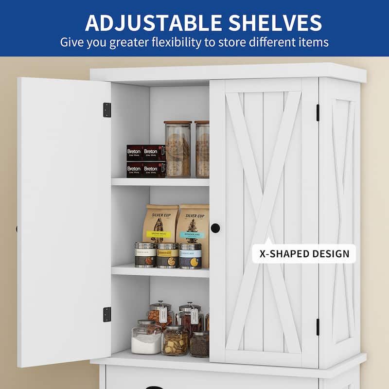 Moasis Farmhouse Freestanding 72'' Kitchen Pantry Storage Cabinet Cupboard with Drawer Adjustable Shelves