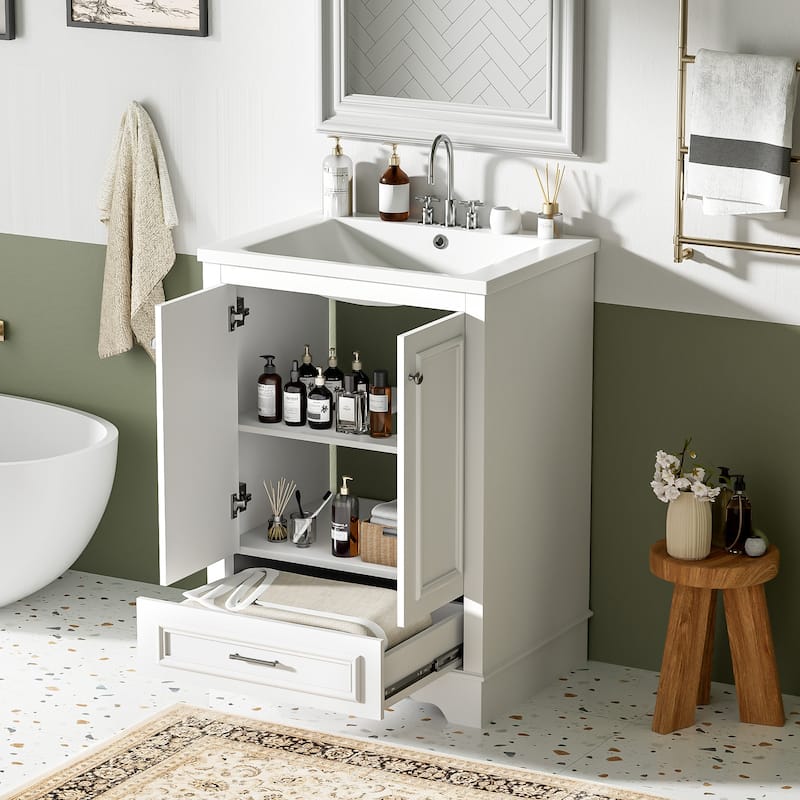 24" Freestanding Bathroom Vanity with White Integrated Ceramic Sink - 24.2'' x 18.3'' x 33''