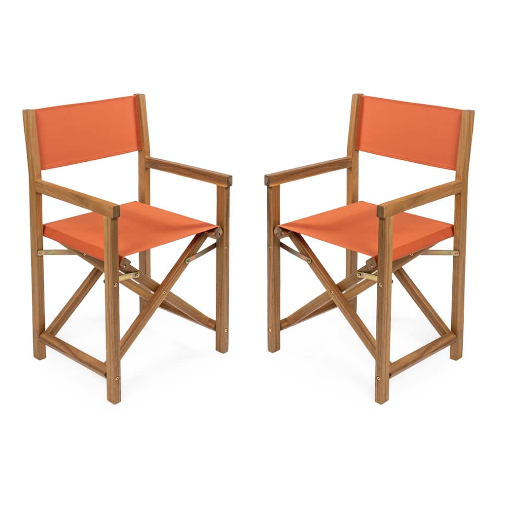 Waldo Classic Vintage Outdoor Acacia Wood Folding Director Chair with Canvas Seat, (Set of 2) by JONATHAN Y