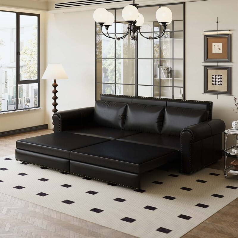 Pull Out Sofa Bed with Nailhead Trim & Rolled Arm,Multi-Functional for Living Room
