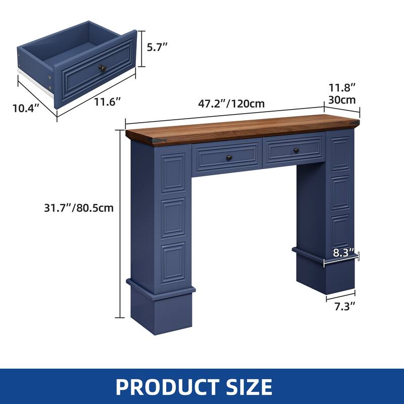 Moasis Modern 2-Drawer Console Table Narrow Long Sofa Table Behind Couch Table