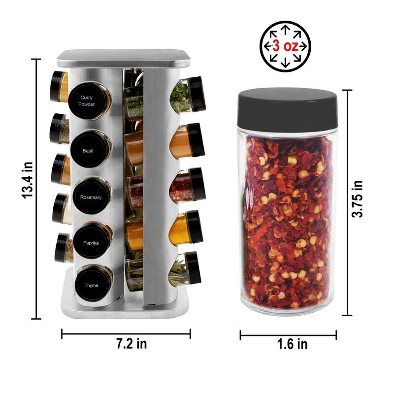 20 Jar Spice Rack with Spices Included Revolving Tower Organizer for Kitchen Spices and Seasonings,Free Spice Refills