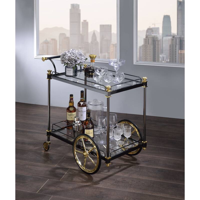 Serving Cart with 5mm Clear Tempered and Wine Bottle Rack for Kitchen, Party, Dining Room