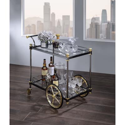 EYIW Serving Cart with 5mm Clear Tempered and Wine Bottle Rack for Kitchen, Party, Dining Room