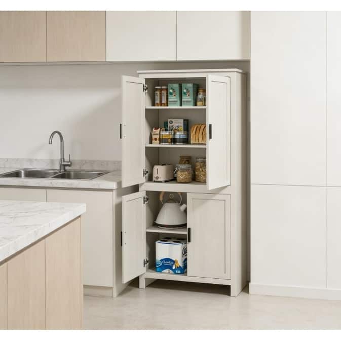 Rossetta Contemporary Chic Freestanding Kitchen Pantry Storage Cabinet with Adjustable Shelves and Back Anti-tipping Strap - Antique White