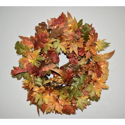 24" Fall Maple Leaves Wreath LED Light