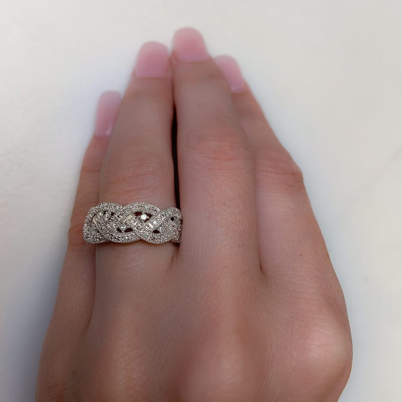 Braided 1/8ct TDW Diamond Ring in Sterling Silver by Miadora
