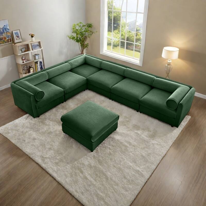 142.5" 6-Piece Modular Chenille Sectional Sofa with Storage(Contemporary Cylindrical Design)