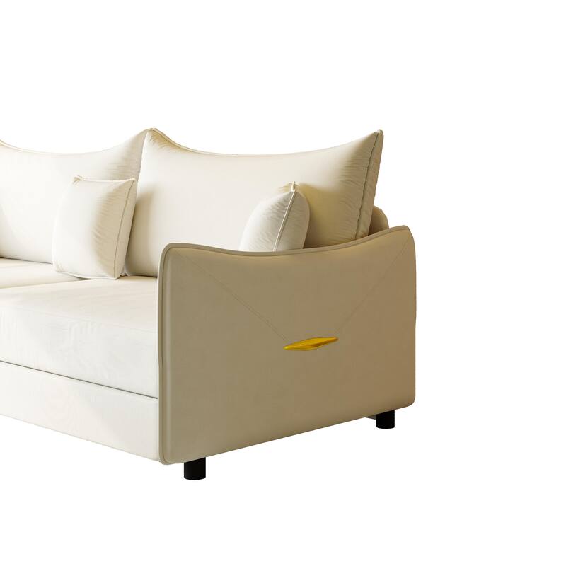 Convertible Sleeper Sofa Bed, Modern Velvet Loveseat Pull-Out Couch Bed, Oversized Love Seat Lounge Sofa with 3 Pillows