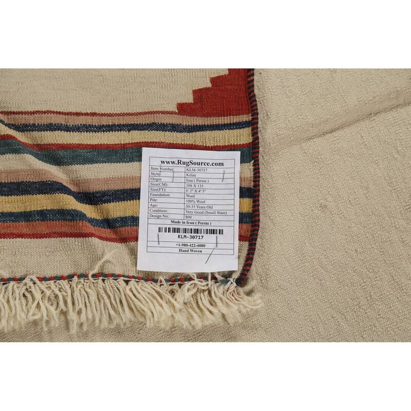 Nomadical Kilim Persian Vintage Area Rug Flatweave Wool Carpet - 4'5"x 6'2"