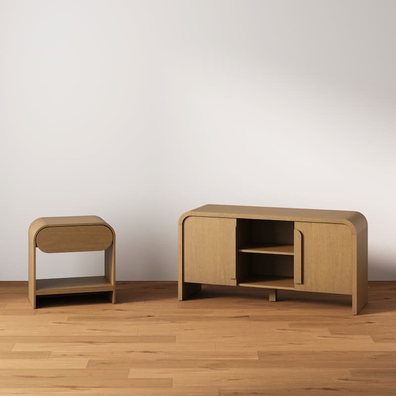 Iris Mid-Century Modern Nightstand with Drawer, Wooden Bedside Table for Bedroom or Living Room with Rounded Silhouette