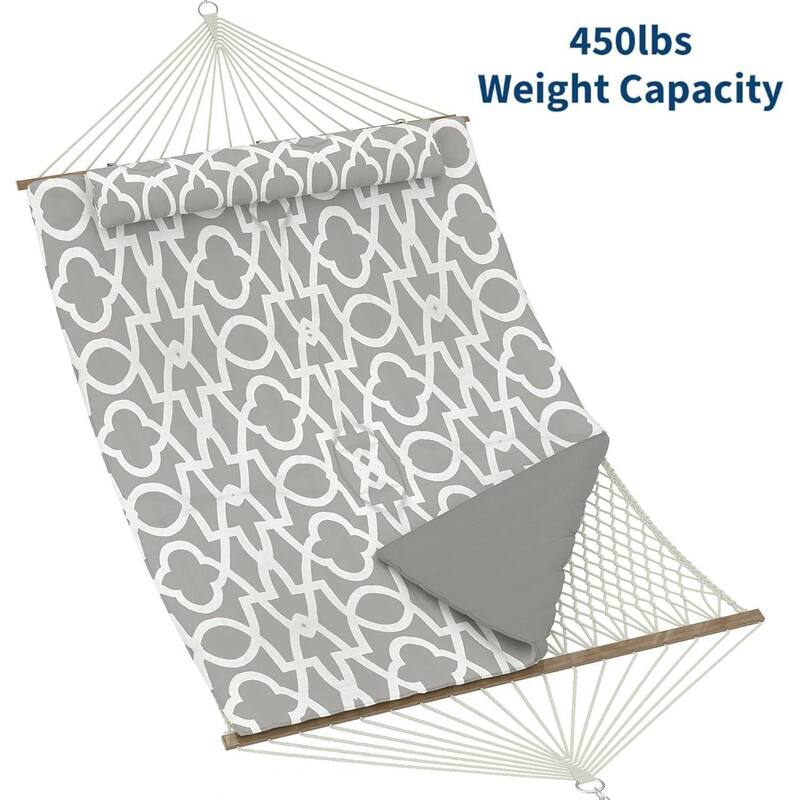 2 in 1 Outdoor Hammock with Cotton Rope and Polyester Pad for Patio, Backyard, Garden, Beach - Light Grey