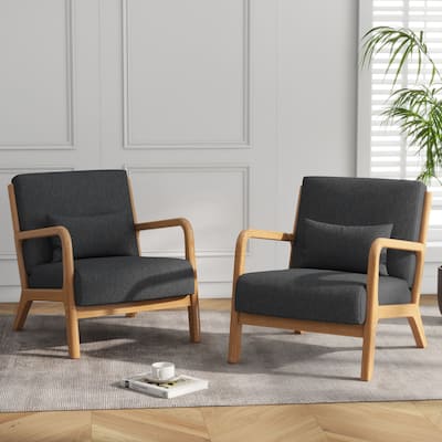 Mid Century Solid Wood Upholstered Accent Chair (Set of 2)