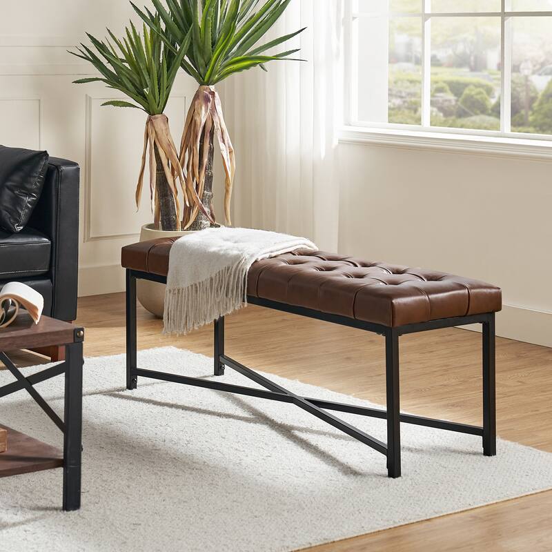 Eberhard Modern 50.5" Genuine Leather Upholstered Bench with Metal Legs by HULALA HOME