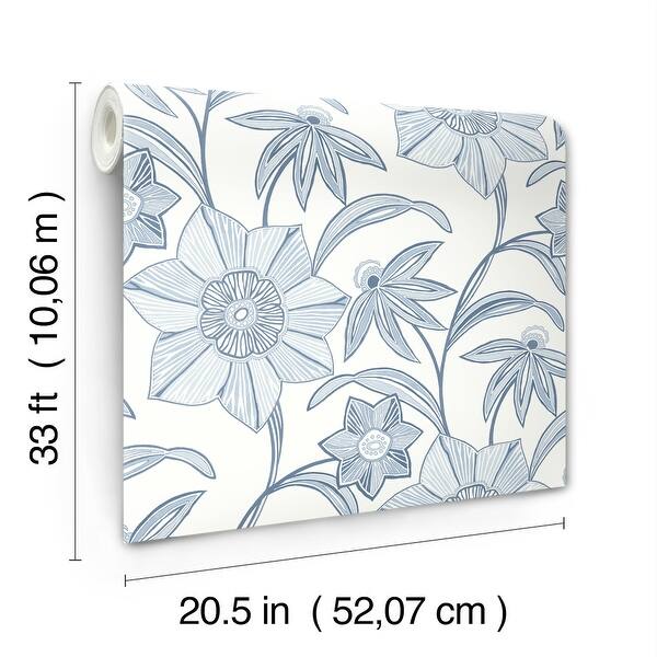 A-Street Prints Star Flower Blue Floral Trail Wallpaper