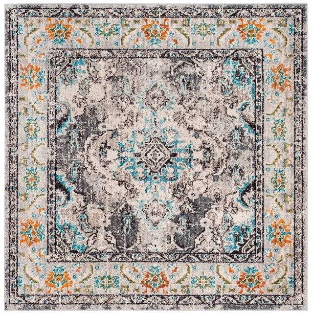 SAFAVIEH Monaco Lillie Boho Medallion Distressed Area Rug - 5' x 5' Square - Grey/Light Blue