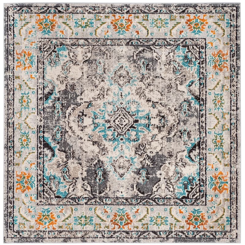 SAFAVIEH Monaco Oceane Boho Medallion Distressed Area Rug - 5' Square - Grey/Light Blue