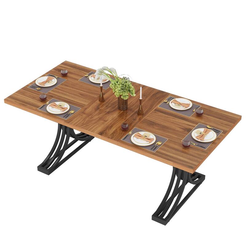 63-Inch Large Rectangular Dining Table, Modern Faux Marble Kitchen Table for Dining Room