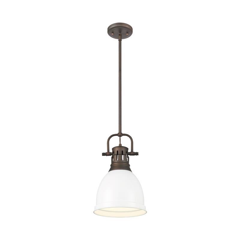 Yep by Golden Lighting Duncan 1-light 9in Rod Hung Pendant in Rubbed Bronze and Matte White shade
