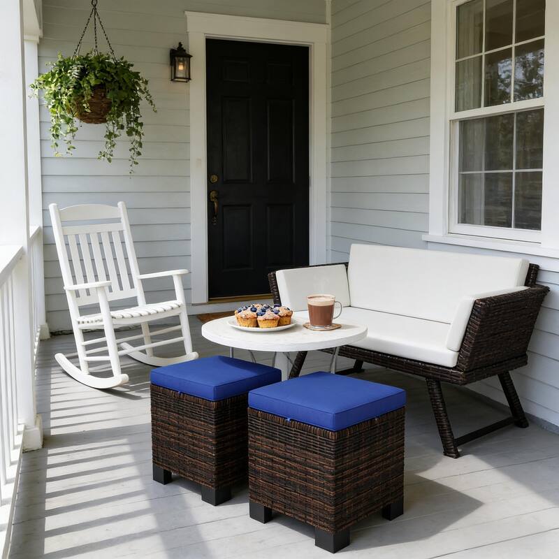 GDFStudio - Miles Versatile Wicker Ottoman Cubes for Outdoor Seating and Flexible Use Set of 2