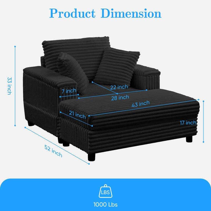 Mixoy 42‘’Corduroy Chaise Lounge Chair with Storage Ottoman&Armrests,Upholstered Sleeper Reclining Chair