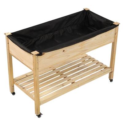 Costway 1/2 PCS Wooden Raised Garden Bed with Legs, Lockable Wheels, - Natural