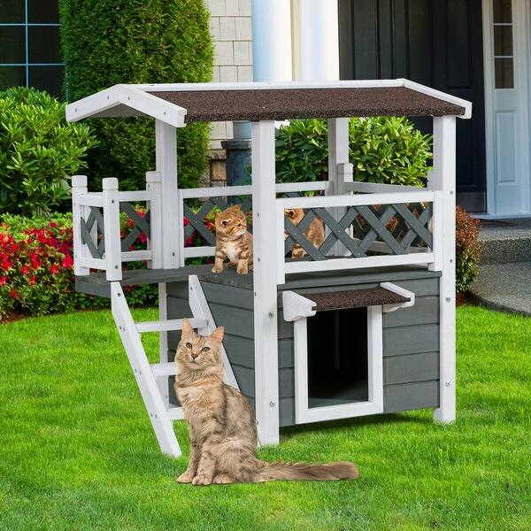 Shop Gymax 2 Story Outdoor Weatherproof Wooden Cat House Condo