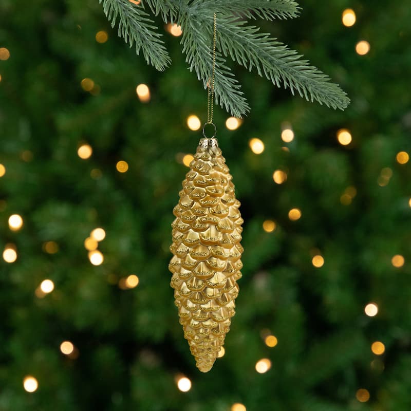 8" Gold With Glitter Accents Pine Cone Christmas Ornament