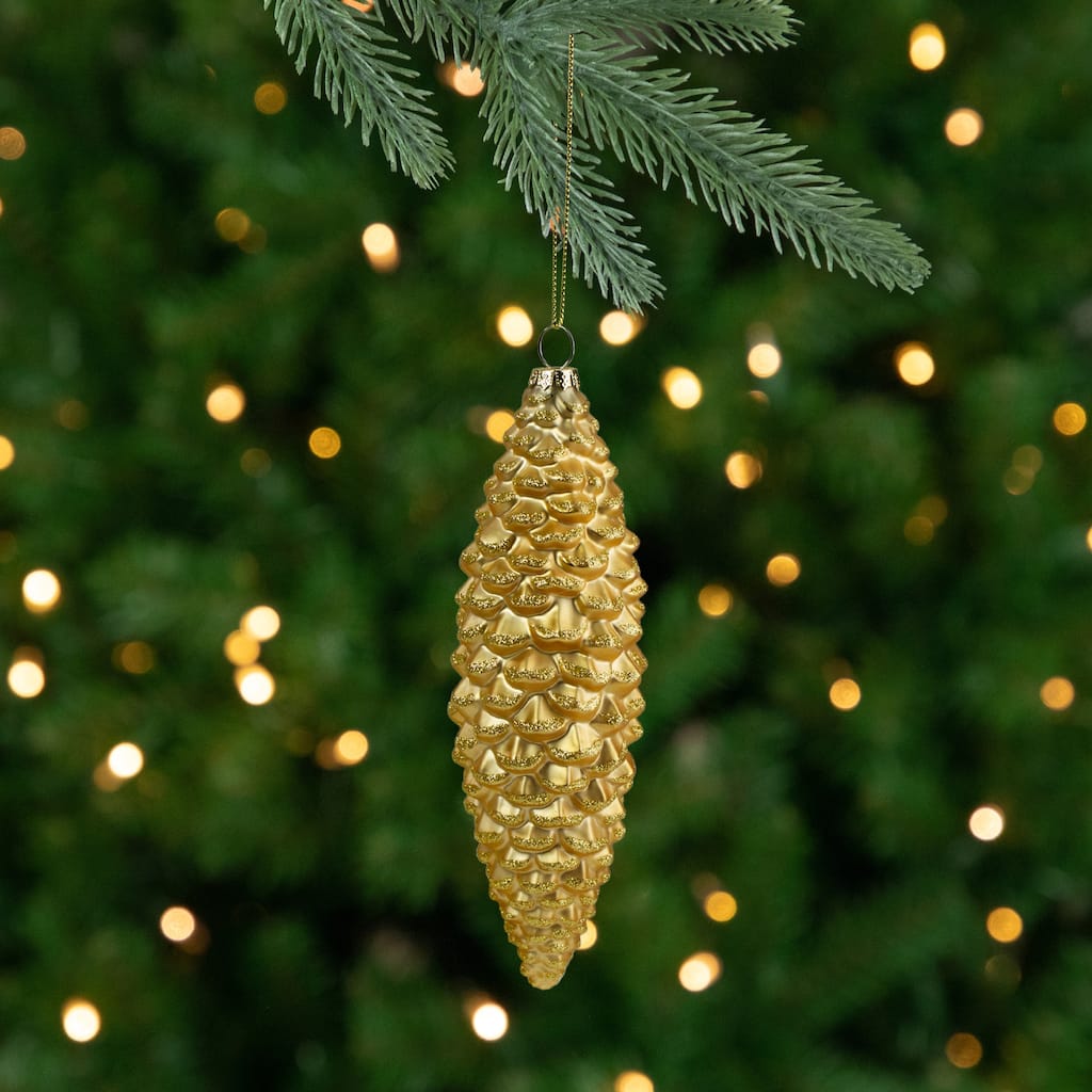 8" Gold With Glitter Accents Pine Cone Christmas Ornament