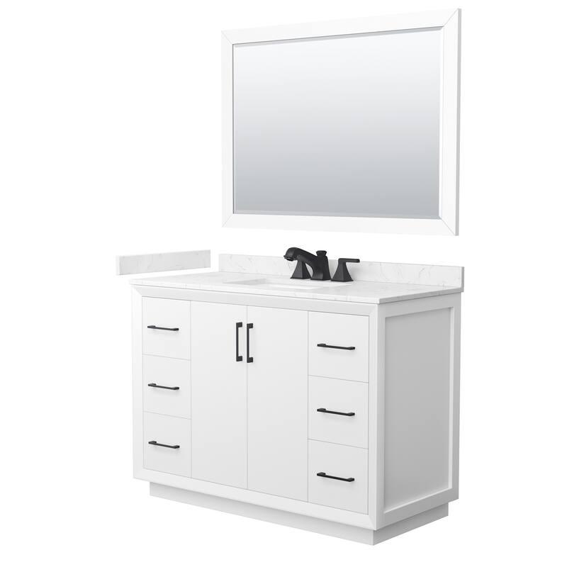 Wyndham Collection WCF4141-48S-VCA-US3M46 Strada 48" Free Standing - White / Carrara Cultured Marble Top / Matte Black
