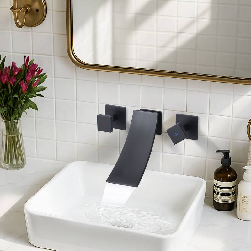 WOWOW Double Handle Wall Mounted WaterFall Bathroom Faucet