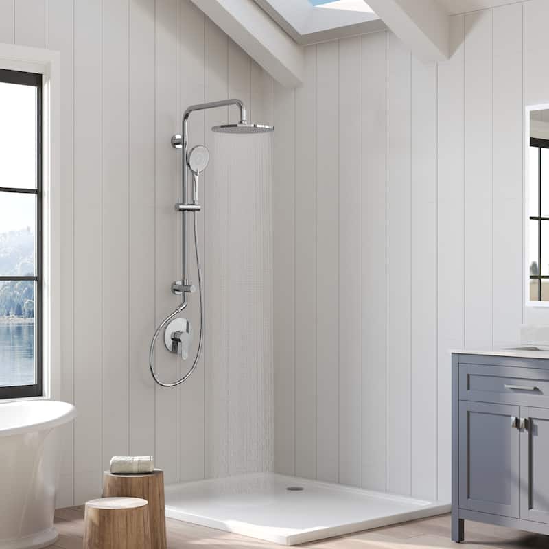 GRANDJOY 10" Round Rainfall Shower System Handheld Showerhead with Adjustable Bar