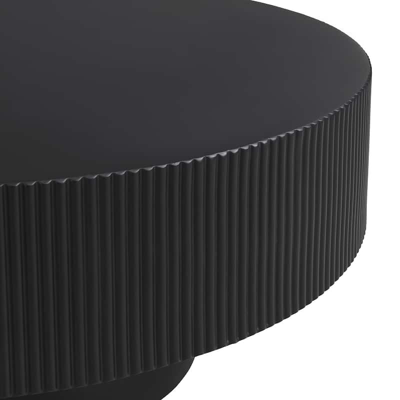 Round Coffee Table with 6.8" Thick Tabletop, Modern Drum End Table, Minimalist Fluted Center Table with Sturdy Base
