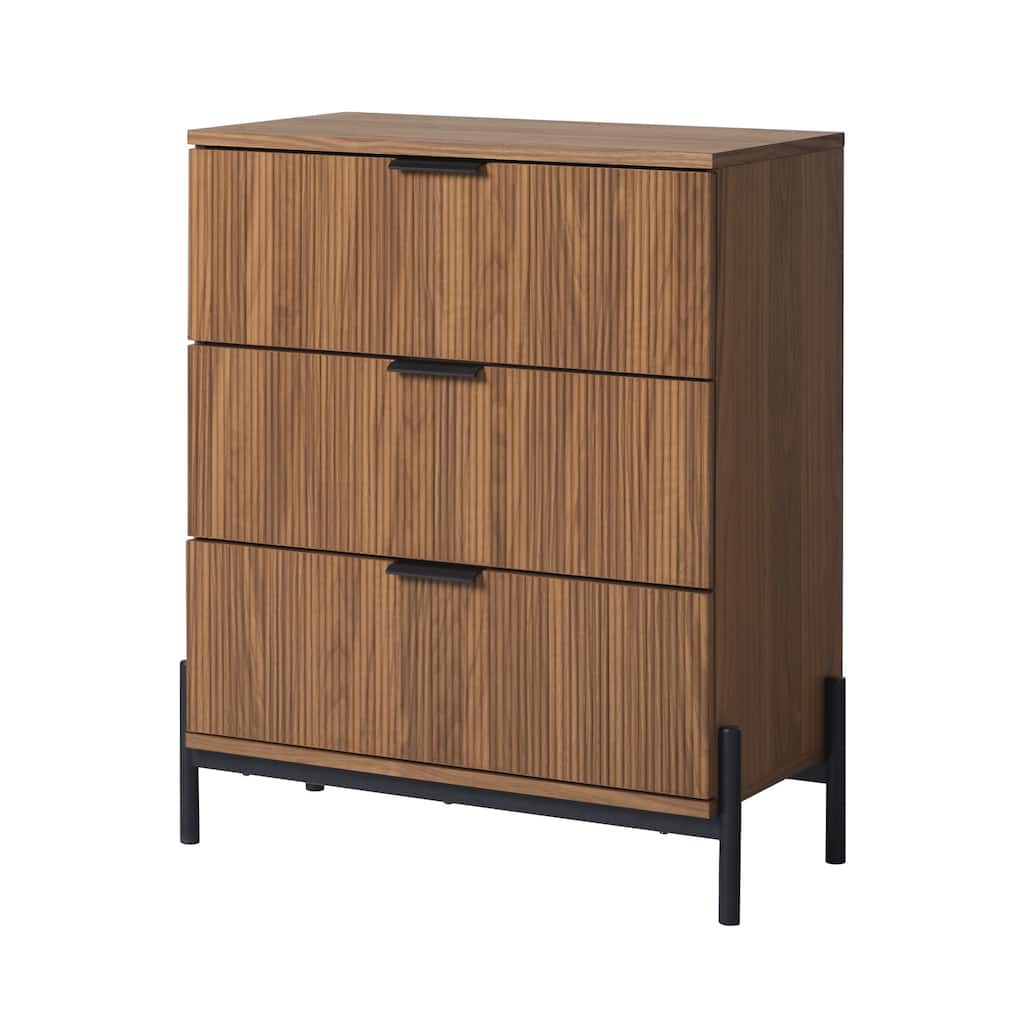 Mid-Century 3-Drawer Chest with Reeded Drawer Fronts for Living Room, Bedroom and Office, Mocha