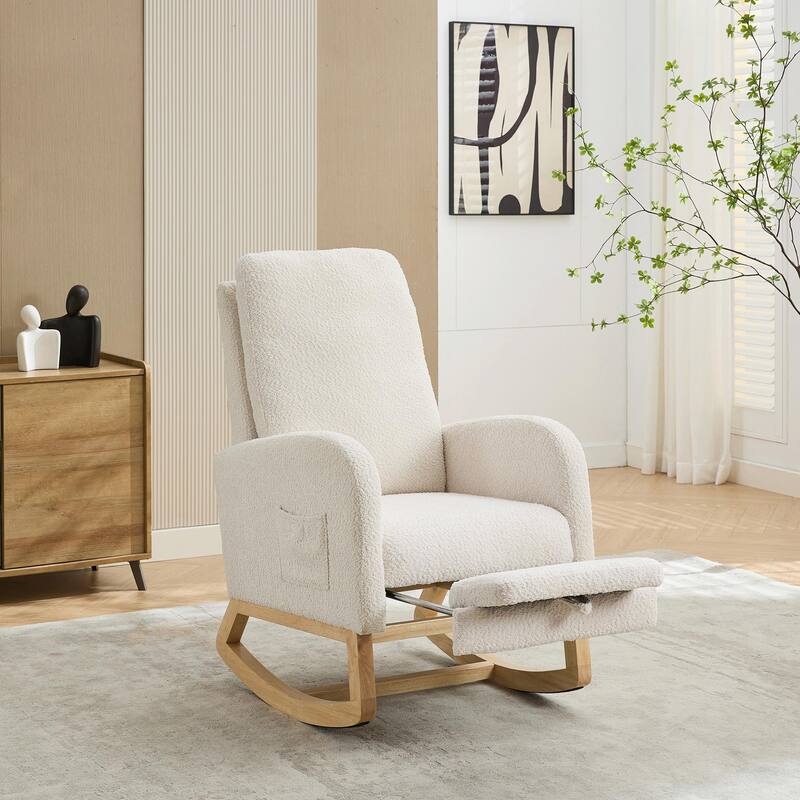25.4" Wide Nursery Rocking Chair with Retractable Footrest & Side Pocket