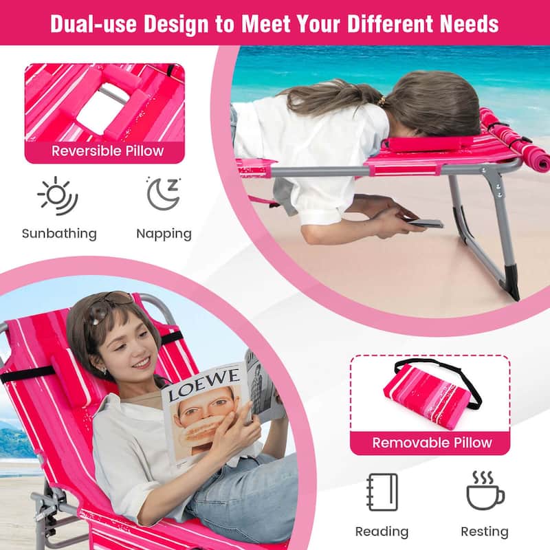 Goplus 2 PCS Outdoor Folding Chaise 5-Position Lounge Chair with - See Details