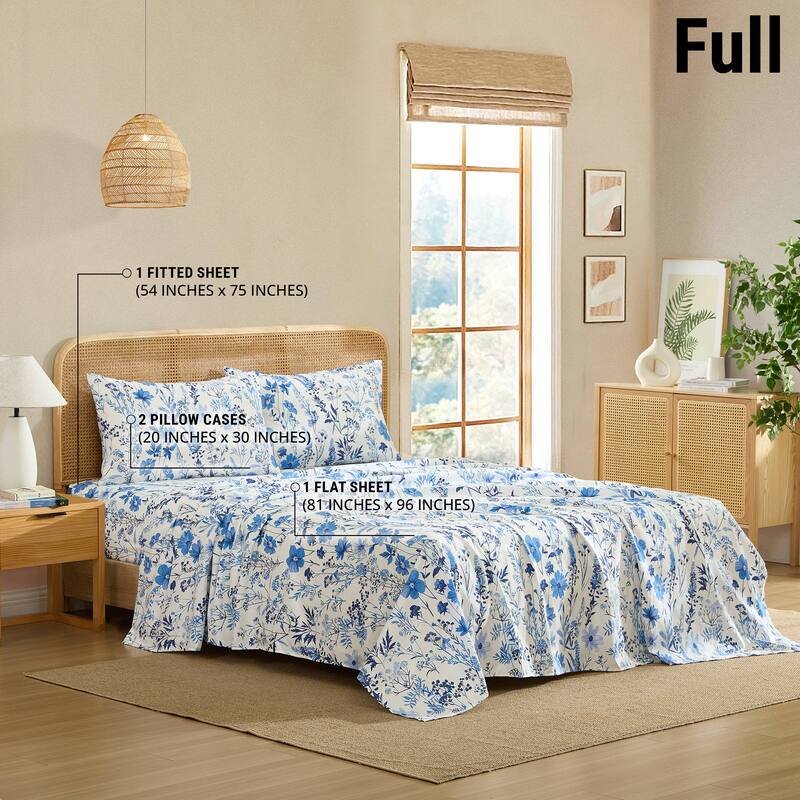 HLC.ME Floral Bed Sheets - Multi-Piece Bed Sheet Set - Wrinkle Resistant & Ultra Soft - Fits Mattresses up to 15 Inches Deep