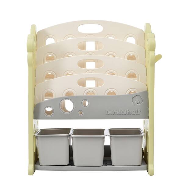 slide 2 of 28, Multi-Functional Kids Toy Storage Organizer Furniture Set with Bins and Bookshelf - 72.8”L x 17.3”W x 43.3”H