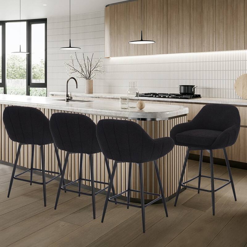 26" Counter Height Swivel Bar Stools, Upholstered Sherpa Barstools with Back for Kitchen Island
