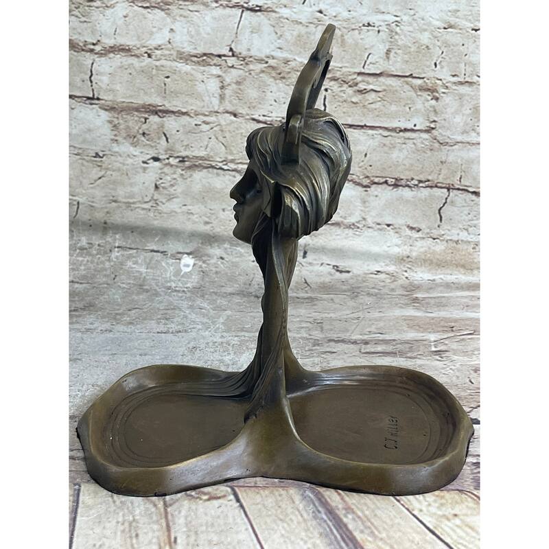 Art Deco Art Nouveau Austria Bronze Nude Lady Card Jewelry Trinket Tray Ashtray