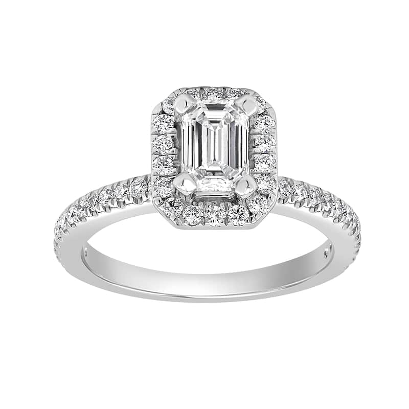 Auriya 14k-White Gold Lab Grown Halo-Emerald Diamond Engagement Ring 1.30 ct. tw. (E-F VS) - 7