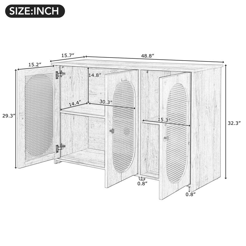 Oval Rattan Doors Black Sideboard with Adjustable Shelves