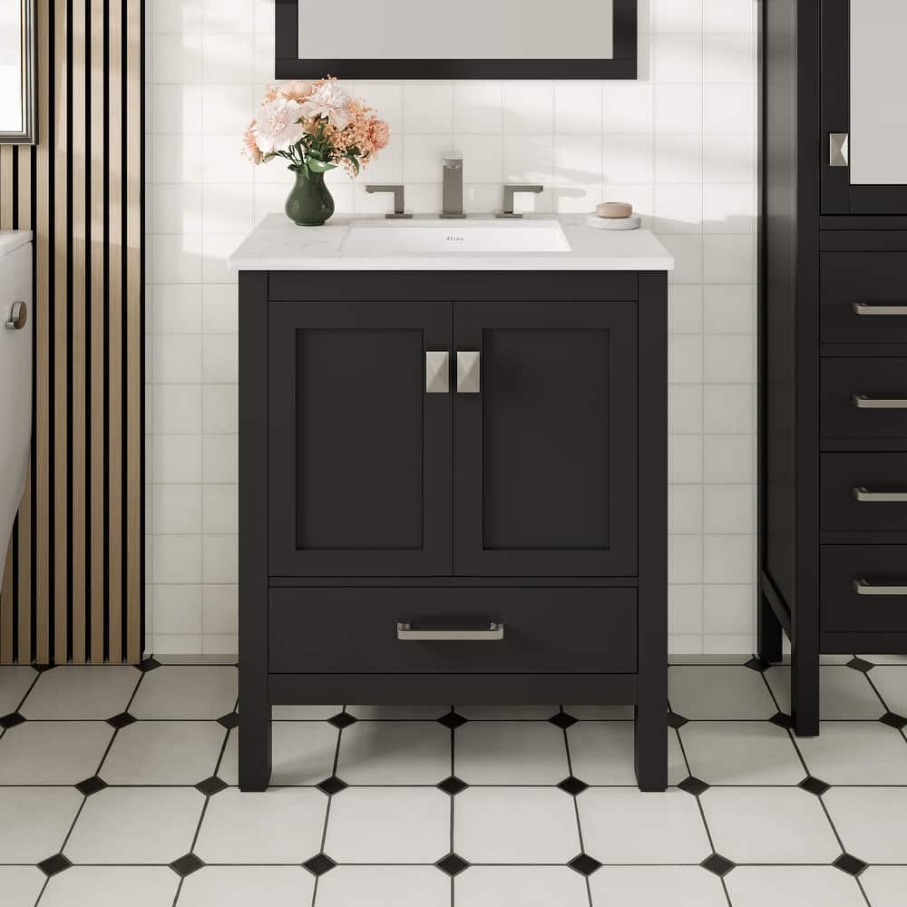 Aberdeen 30"W Bath Vanity with Carrara Quartz Top & Undermount Sink