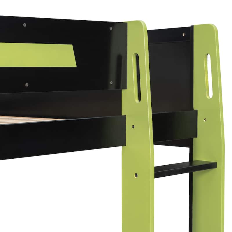 Esports Loft Bed Full Over Full Bunk Bed Frame with Side Mounted Desk, Light Strip, Charging Station and Cable Grommet
