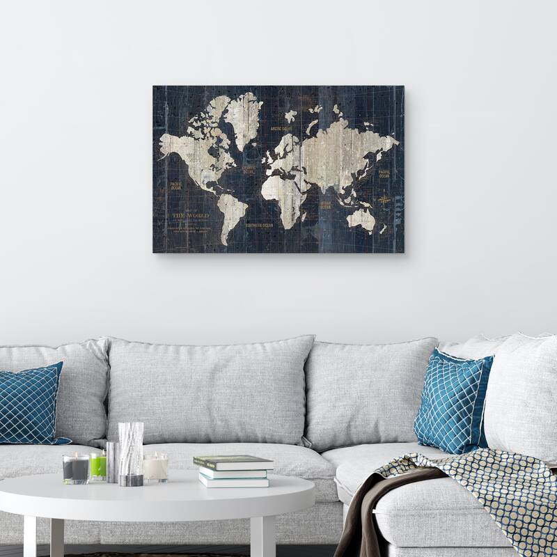 World Map Blue by Wild Apple Portfolio Canvas Art Print