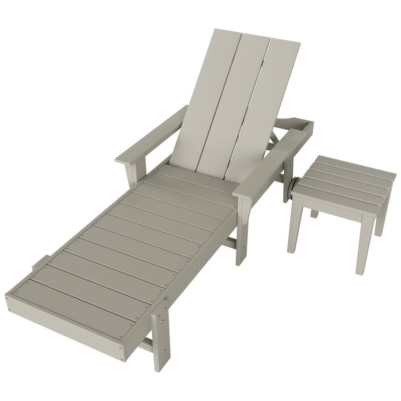 Polytrends Shoreside Modern Poly Eco-Friendly All Weather Reclining Chaise Lounge With Arms, Wheels, & Side Table (2-Piece Set)